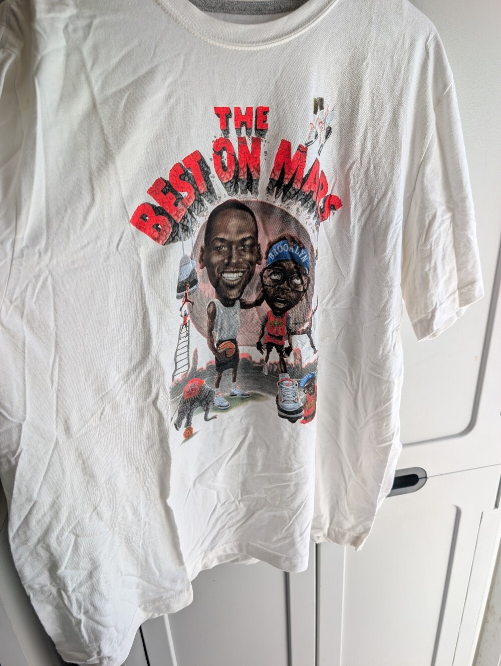 Jordan White Short-Sleeve "Best On Mars" Graphic Tee with Red and Black Print
